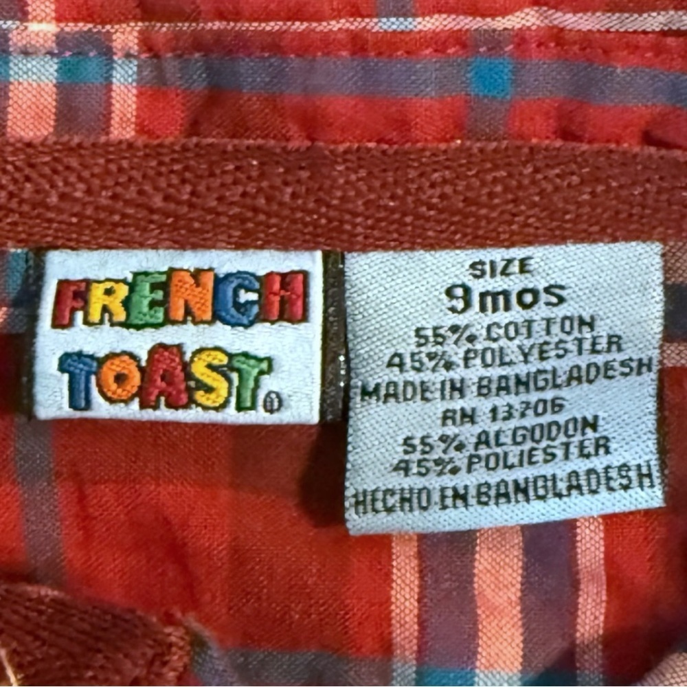 French Toast Red Blue Plaid Button Front Baby Romper 9M - Picture 3 of 4